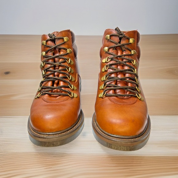 Bass Shoes - Bass Cognac Leather Alpine Hiking Boots Womens 8 Gorpcore D-Ring Lace Up Vintage